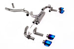 Milltek Sport exhaust system parts for 2022-2024 Volkswagen Golf Mk8 R 2.0 TSI 320PS (part SSXVW670): pipework, silencers and burnt titanium blue tailpipe tips
