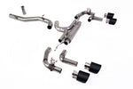 Milltek Sport exhaust system parts for 2022-2024 Volkswagen Golf Mk8 R 2.0 TSI 320PS (part SSXVW671): pipework, silencers and black tailpipe tips