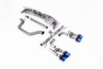 Milltek Sport exhaust system parts for 2021-2024 Volkswagen Golf Mk8 GTi (part SSXVW695): pipework, silencers and burnt titanium blue tailpipe tips