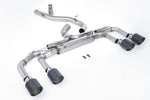Milltek Sport exhaust system parts for 2022-2024 Volkswagen Golf Mk8 R 2.0 TSI 320PS (part SSXVW702): pipework, silencers and polished silver tailpipe tips