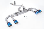 Milltek Sport exhaust system parts for 2022-2024 Volkswagen Golf Mk8 R 2.0 TSI 320PS (part SSXVW706): pipework, silencers and burnt titanium blue tailpipe tips