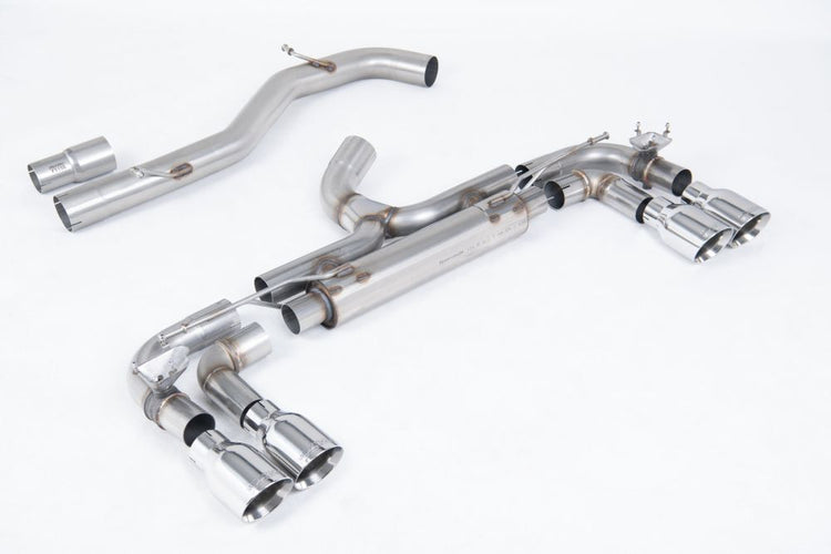 Milltek Sport exhaust system parts for 2014-2016 Volkswagen Golf MK7 R 2.0 TSI 300PS (part SSXVW713): pipework, silencers and polished silver tailpipe tips