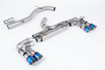 Milltek Sport exhaust system parts for 2014-2016 Volkswagen Golf MK7 R 2.0 TSI 300PS (part SSXVW716): pipework, silencers and burnt titanium blue tailpipe tips