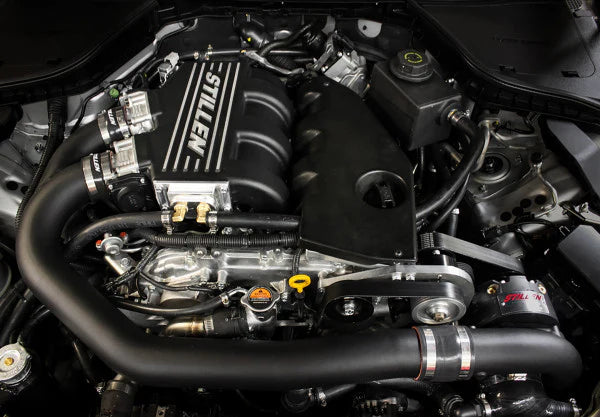 wide view of Stillen Supercharger Tuned System [Black] for Nissan 370Z [Z34] 2012-2014 fitted inside a car