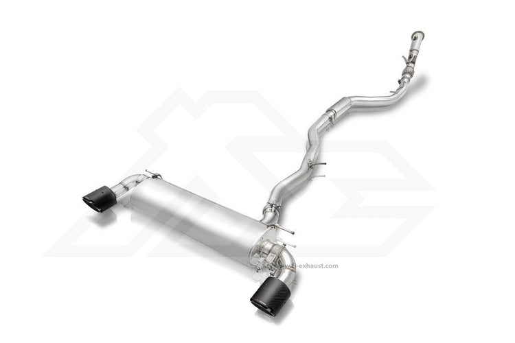 A top view of Fi EXHAUST Valvetronic Cat-Back System for Toyota MK5 A90 Supra 2.0T 2019+ with white background