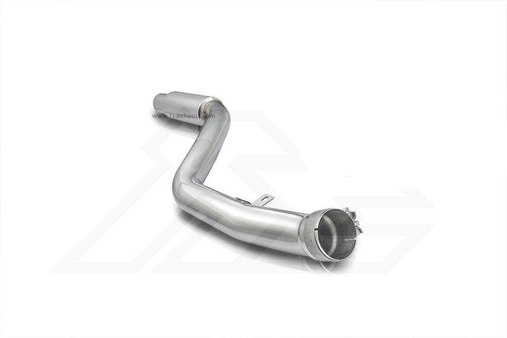 A top view of Fi EXHAUST Valvetronic Cat-Back System for Toyota MK5 A90 Supra 2.0T 2019+ downpipe with white background