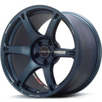 A front view of Volk Racing TE037 6061 Wheel 18x10 5x120 34mm Blue Gunmetal with white background