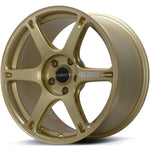 A front view of Volk Racing TE037 6061 Wheel 18x9.5 5x114.3 38mm Gold with white background