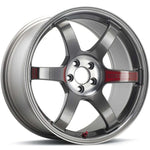 A front view of Volk Racing TE37 Saga SL Wheel 18x10 5x120 34mm Pressed Graphite with white background