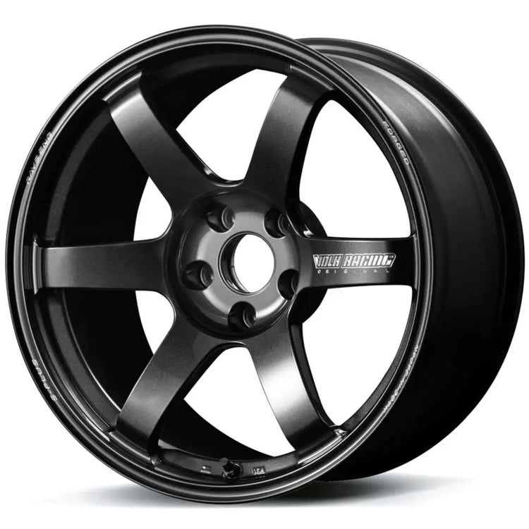 A front view of Volk Racing TE37 Saga S-plus Wheel 18x9 5x120 50mm Diamond Dark Gunmetal with white background
