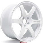 A front view of Volk Racing TE37 Saga S-plus Wheel 18x9.5 5x114.3 22mm Dash White with white background