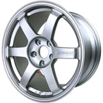 A front view of Volk Racing TE37 Saga S-plus Wheel 18x9.5 5x120 20mm Diamond Silver with white background