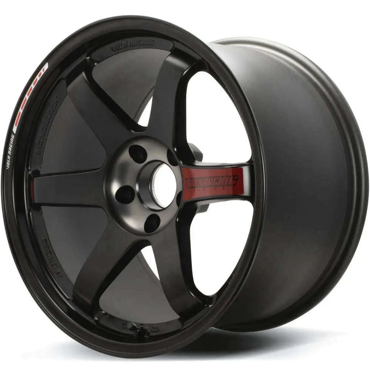 A front view of Volk Racing TE37SL Black Edition III Wheel 18x10 5x114.3 39mm Pressed Black with white background