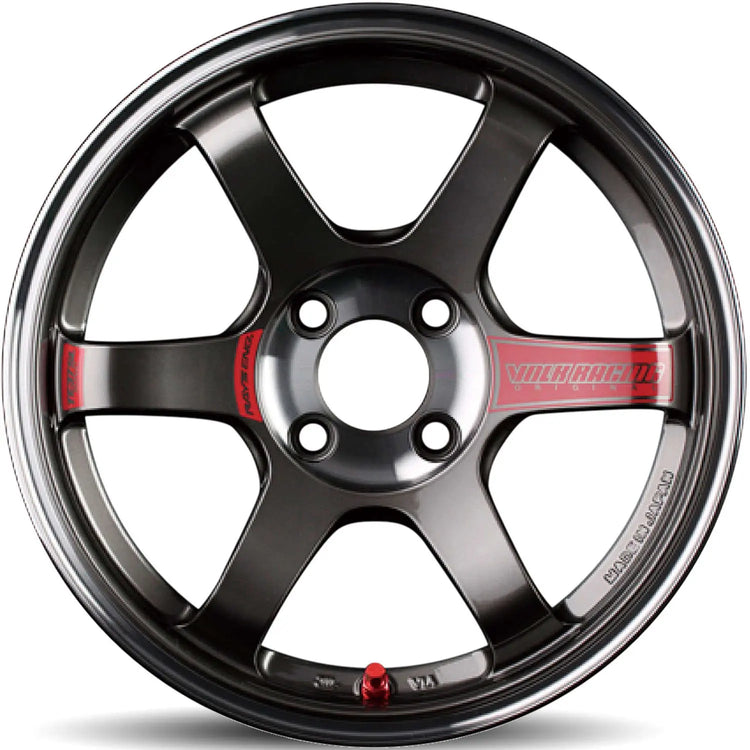 A front view of Volk Racing TE37 Sonic SL Wheel 16x6.5 4x100 44mm Pressed Graphite with white background