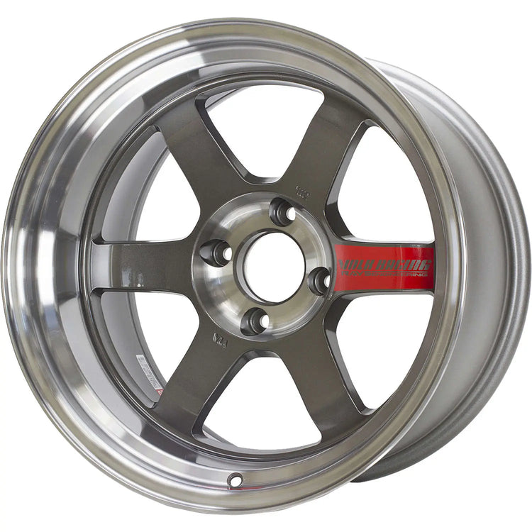 A front view of Volk Racing TE37V Wheel 15x8.5 4x100 -5mm Gunmetal Gray with white background