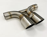 A side wide view of Shark Werks Exhaust System for Porsche 992 GT3 / GT3RS exhaust tips with a white background