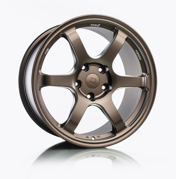 A view of the Titan 7 T-D6 LE FORGED 6 SPOKE Wheels with a white background in Techna Bronze for HONDA CIVIC TYPE R 19" 2017-2023.