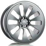 A side view of the Titan 7 T-LD1 FORGED 10 SPOKE EV with a white background in Satin Titanium for Tesla Model 3 /Y 2017+