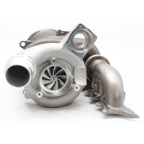 A front view of Pure Turbos Turbo Upgrade NEW Pure650 for Toyota Supra (A90/A91) 6-Port 2021+ with white background