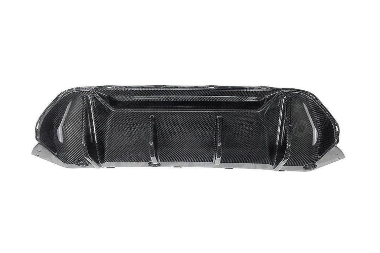 Wide view of TRE Pre-preg Carbon Fibre Performance Rear Diffuser for BMW M5 F90 2017+ with white background