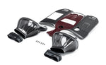 A side wide view of all the parts of the Eventuri Carbon Intake System for Mercedes G63 AMG 2019-2025 from the top on a white background