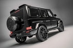 Rear three-quarter view of a black W465 G-Class fitted with the Urban upper rear spoiler