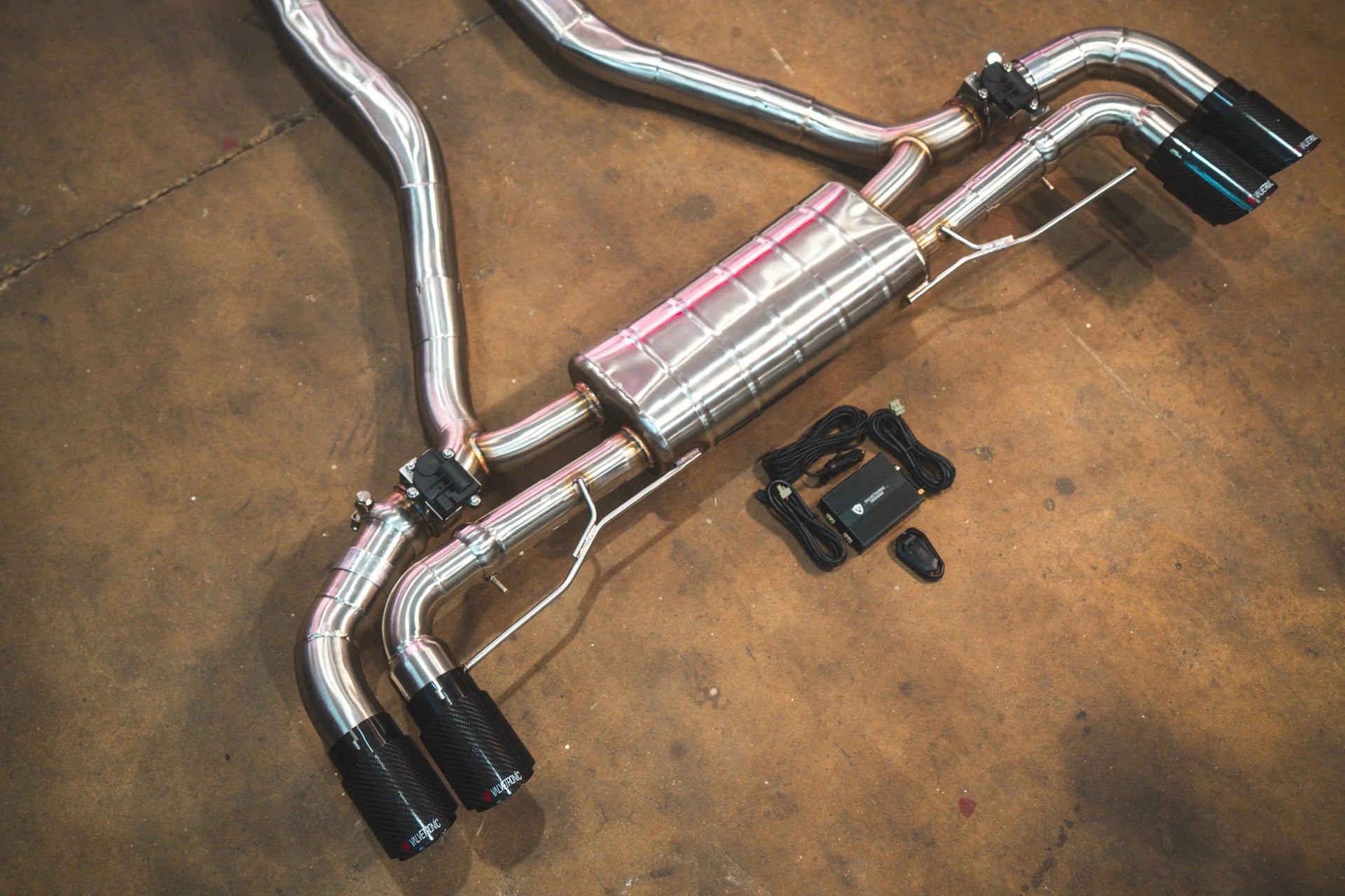 Complete Valvetronic Designs BMW X5 and X6 valved exhaust with controller and carbon fiber tips
