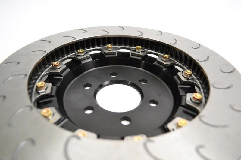 A top view of iron disk of the AP Racing by Essex Radi-CAL ENP Competition Brake Kit (Front CP9660/355mm)- C5 Corvette with a white background