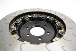 A top view of iron disk of the AP Racing by Essex Radi-CAL ENP Competition Brake Kit (Front CP9660/355mm)- C5 Corvette with a white background