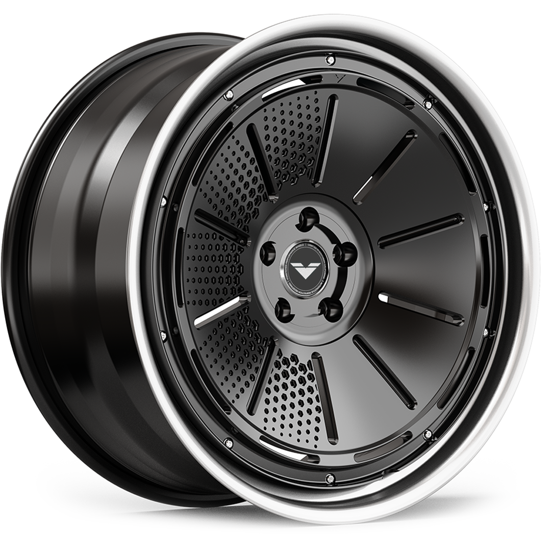 Vorsteiner VE-392 wheel in a black finish, angled view
