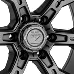 Vorsteiner Venomrex VR-601BL center cap close-up in Tungsten Graphite, for Dodge Ram 1500 (20x9)