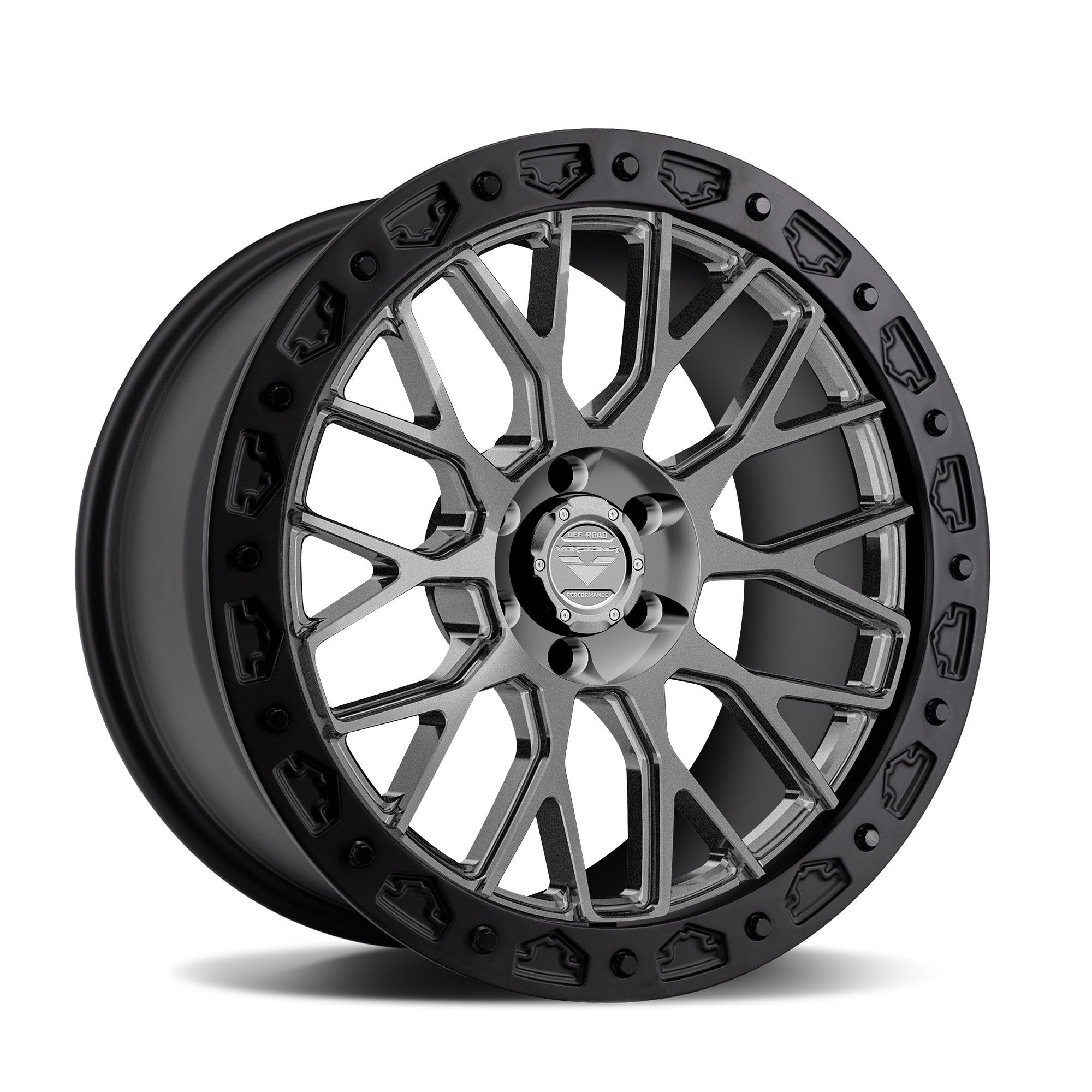 Vorsteiner Venomrex VR-605BL wheel in Tungsten Graphite, angled view, for Ford Bronco
