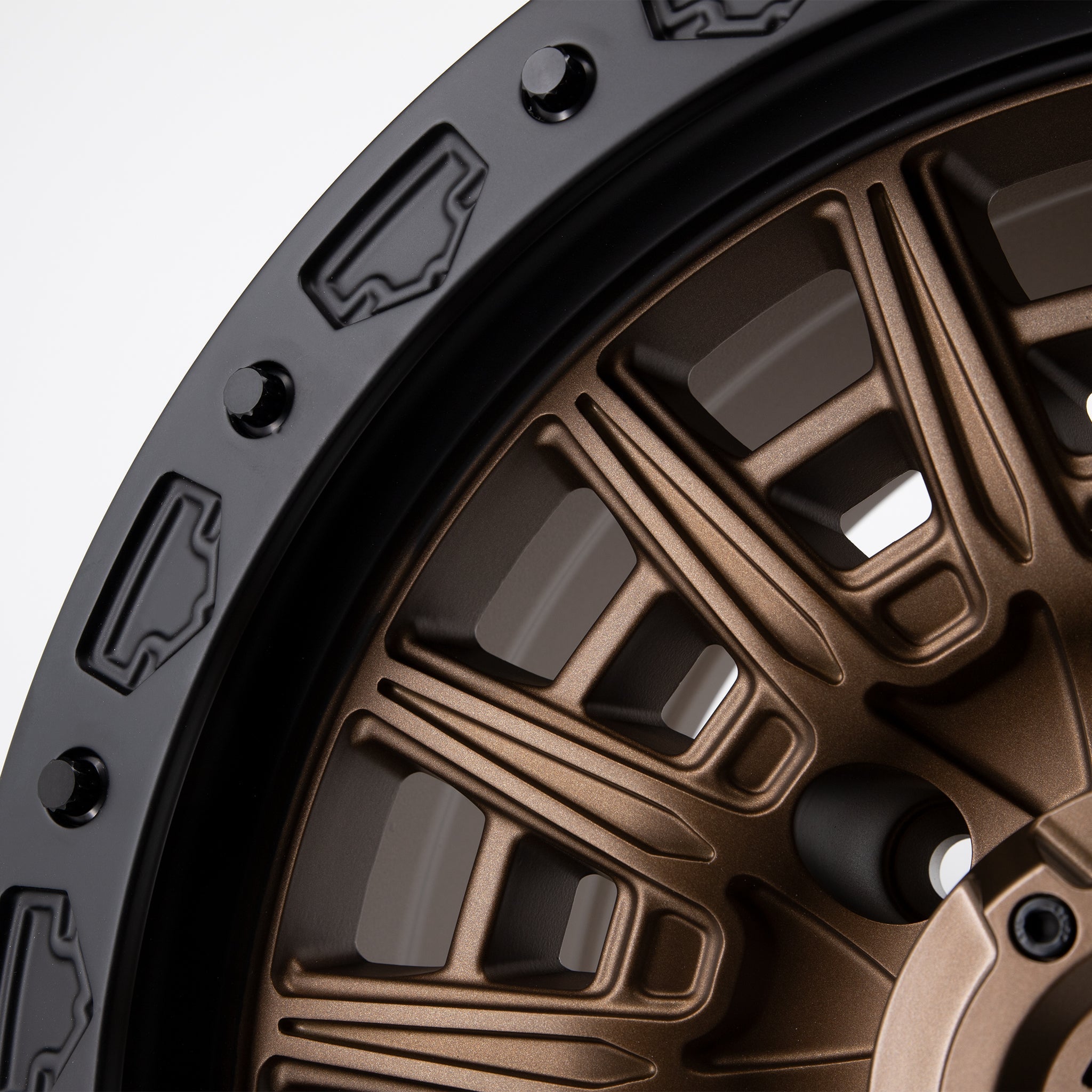 Venomrex VR-801BL beadlock-style ring and spokes close-up, Baja Bronze, for Ram 2500 (17x9), alternate