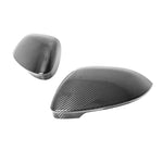 wide view of TRE Pre-Preg Carbon Fibre Wing Mirror Covers for Volkswagen Golf / GTI / R 2019+ with white background