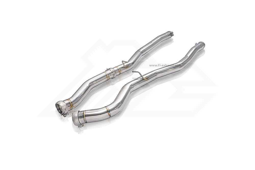 A top view of FI Exhaust Catback Exhaust System For BMW G01 X3 / G02 X4 M40i (OPF) 2019+ downpipe with white background