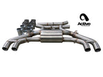 Wide over view of Active Autowerke Valved Rear Axle-back Exhaust for X3M and X4M with white background