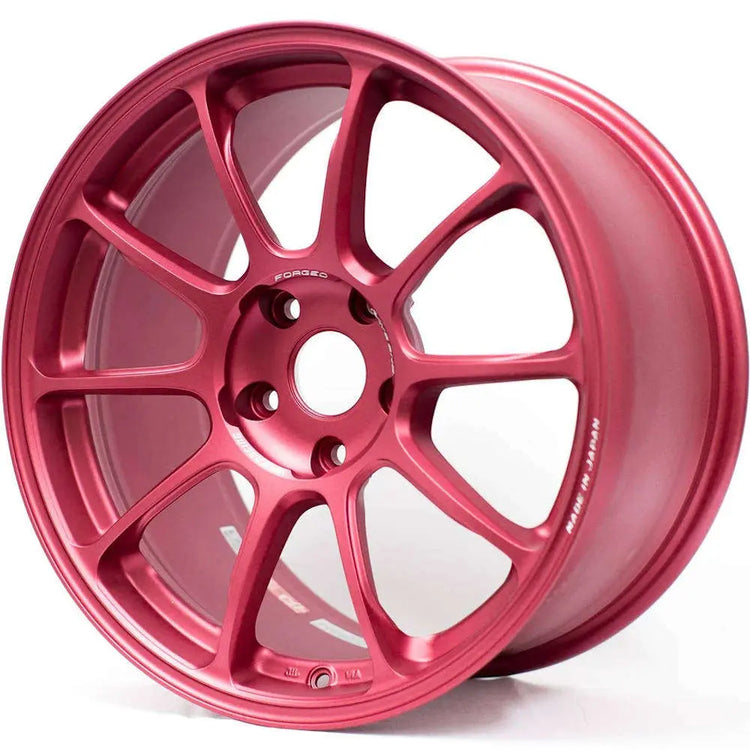A front view of Volk Racing ZE40MA Wheel 18x10.5 5x114.3 15mm Matte Red with white background