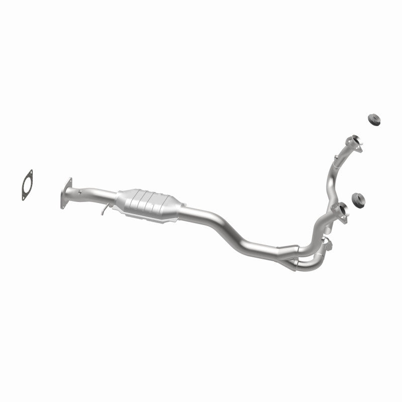 MagnaFlow 23628 hm grade direct-fit catalytic converter, opposite rear three-quarter view of the turntable spin
