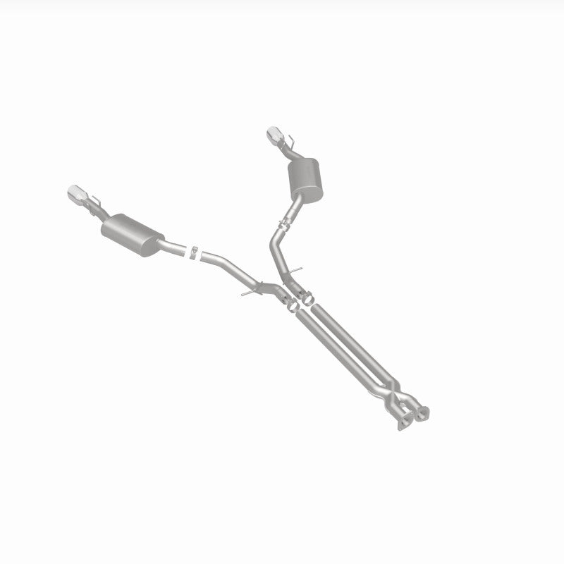 MagnaFlow 15892 street series cat-back exhaust, rear three-quarter view of the turntable spin