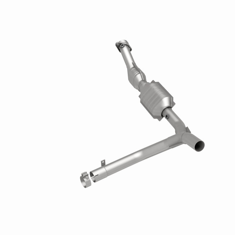 MagnaFlow 447126 carb direct-fit catalytic converter, rear three-quarter view of the turntable spin
