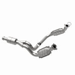 MagnaFlow 5481578 carb direct-fit catalytic converter, opposite rear three-quarter view of the turntable spin