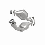 MagnaFlow 93105 hm grade direct-fit catalytic converter, front three-quarter view of the turntable spin