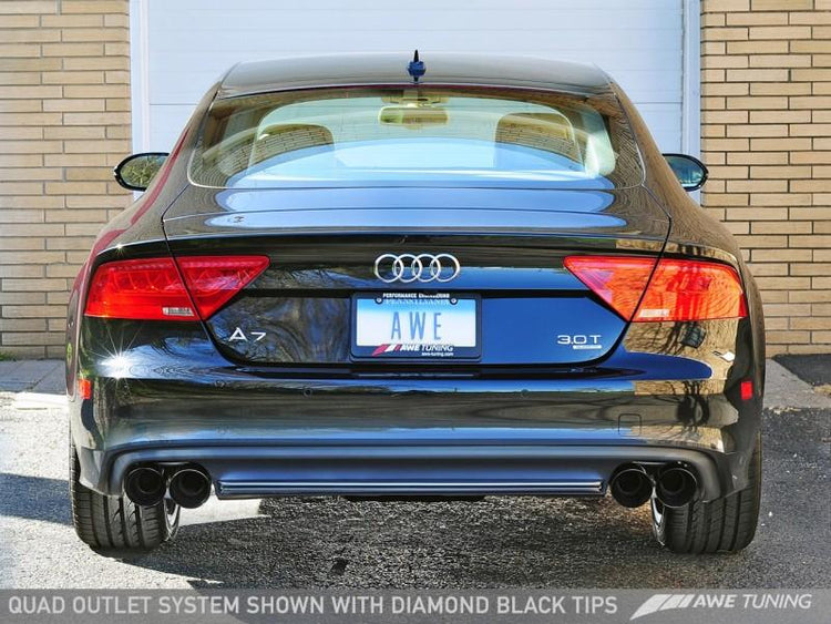 AWE Tuning Audi C7 A7 3.0T Touring Edition Exhaust - Quad Outlet, Chrome Silver Tips - autotalent