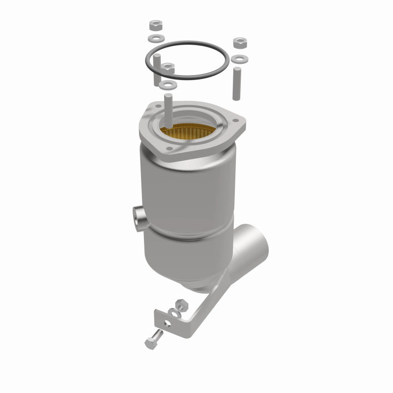 MagnaFlow 52014 oem grade direct-fit catalytic converter, opposite front three-quarter view of the turntable spin