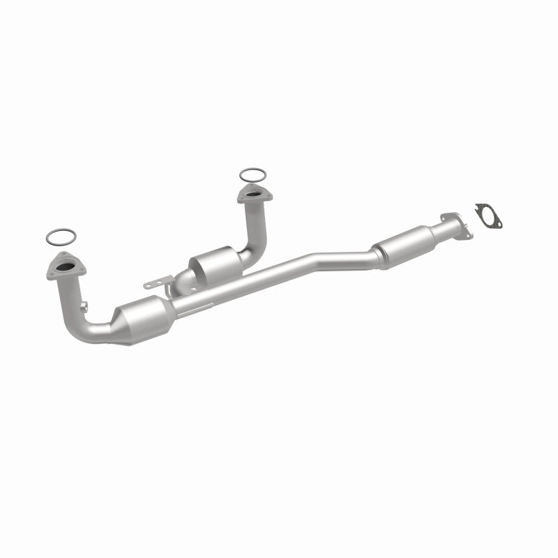 MagnaFlow 27503 hm grade direct-fit catalytic converter, front three-quarter view of the turntable spin