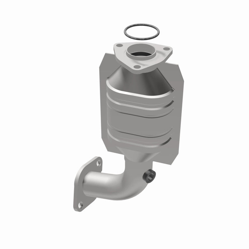 MagnaFlow 23112 hm grade direct-fit catalytic converter, opposite rear three-quarter view of the turntable spin