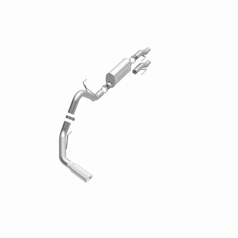 MagnaFlow 15000 street series cat-back exhaust, opposite front three-quarter view of the turntable spin