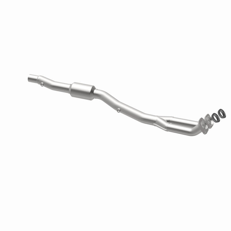 MagnaFlow 4481683 carb direct-fit catalytic converter, opposite rear three-quarter view of the turntable spin