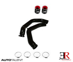 A top view of Type III Anodize Black Evolution Racewerks BMW S55 (3.0TT) F80/F82/F83/F87 Charge Pipes