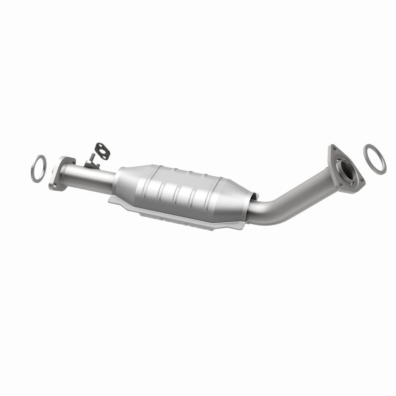 MagnaFlow 447172 carb direct-fit catalytic converter, opposite rear three-quarter view of the turntable spin